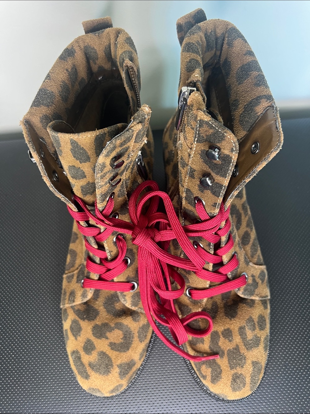 Vince Camuto Leopard-Print Lace-Up Boots with Red Laces - Picture 6 of 9